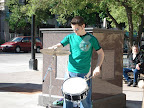 Photo: Patrick keeping the beat with his snare dum and cymbal.