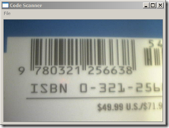 Screen shot from bar code scanner application