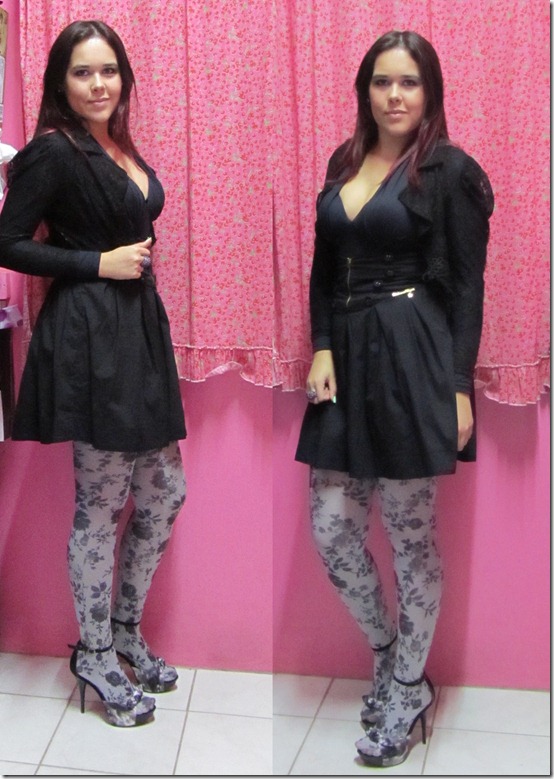 look meia calça floreada