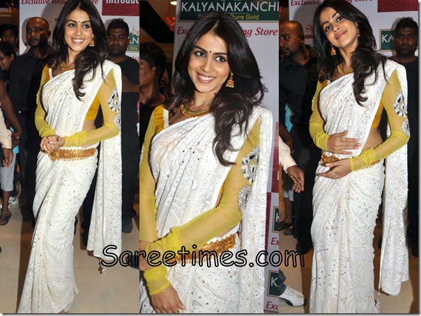Genelia_White_Designer_Saree