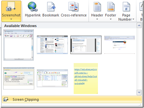 office 2010  screenshot feature