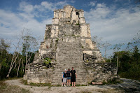 Kristy, Michelle and Ben in front of the ruins at Chunyaxche