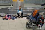 Waiting at Lima airport for Daddy's bag.  It never arrives. So we head to Cusco.