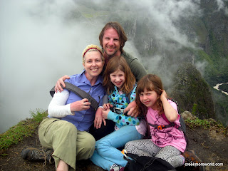 Family shot at the top of Wayna Picchu