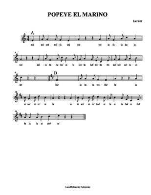 Partitura flauta Popeye el Marino - Jugar y Colorear