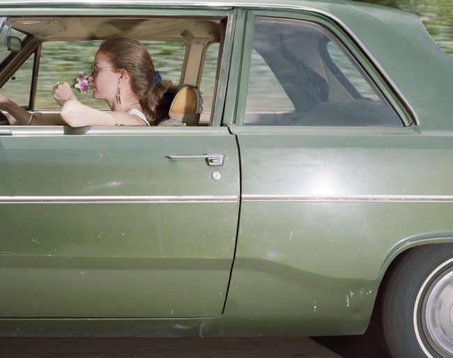 Woman taking her time rambling south at 63 mph on the Hollywood Freeway near the Vine Street exit in Los Angeles on a Saturday afternoon in 1991