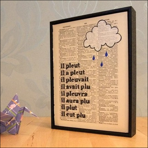 Raindrops Keep Falling - Original Framed Artwork on vintage book page by Wallenvyart