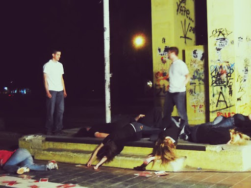 The evangelistic drama at the portable youth center activity