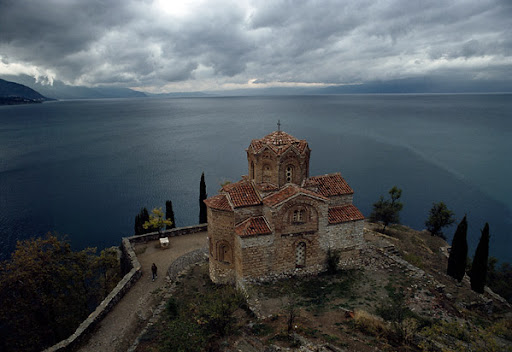 The church of St. John the Theologian–Kaneo above Ohrid Lake in Macedonia