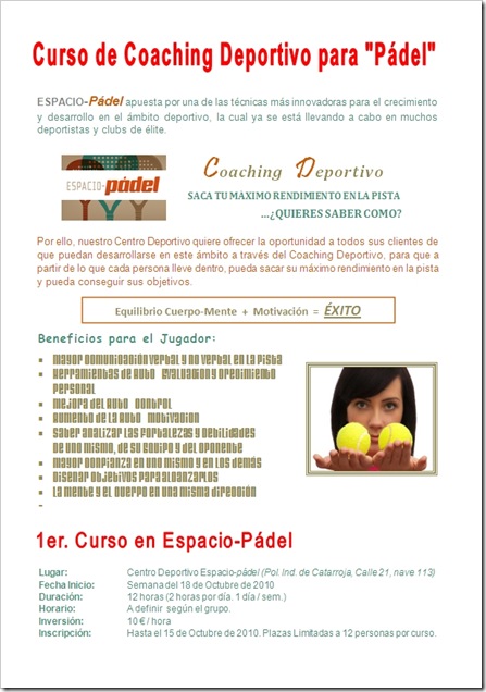 Curso Coaching Deportivo para Pádel Espacio Padel 2010
