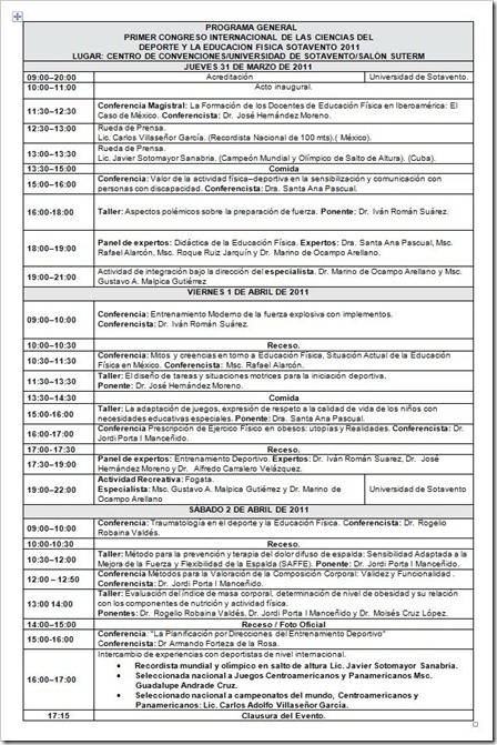 Programa congreso actividad fisica y deporte en sotavento 2011