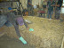 The courses of buttered bales are laid into the wet plaster