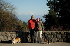 Kirby, Rick, Nedra, Augie atop Council Crest with Mt. Hood in the distance