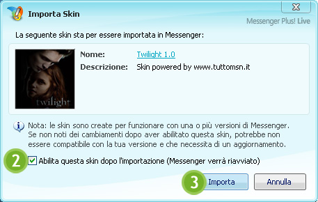 Installare skin di Twilight per MSN