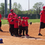 The coaches and the kiddos line up for the postgame handshake
