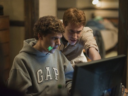 Jesse Eisenberg, left, and Joseph Mazzello  in Columbia Pictures' "The Social Network."