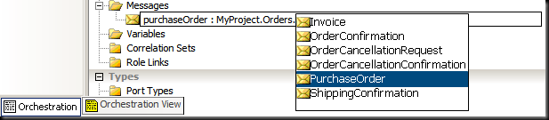 Example screenshot of IntelliSense for variable/message types and mouseless variable/message creation.