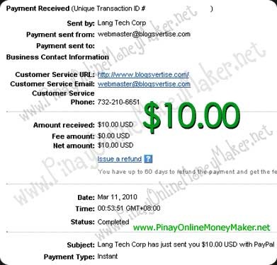 Blogsvertise Payment Proof $10.00 on March 11, 2010 Blogsvertise Payment Proof $10.00 on March 11, 2010