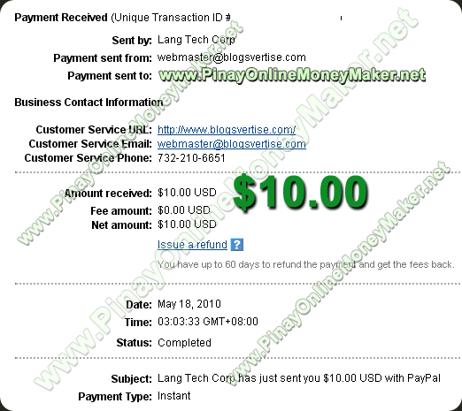 Blogsvertise Payment Proof 05.18.2010