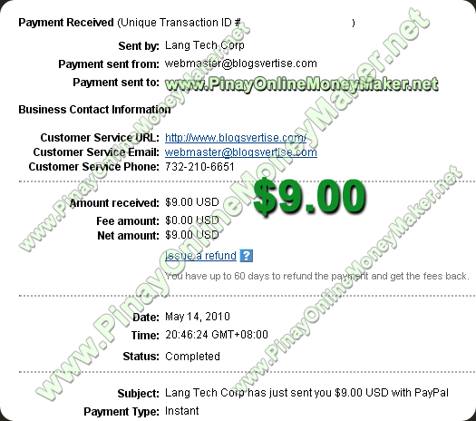 Blogsvertise Payment Proof 05.14.2010