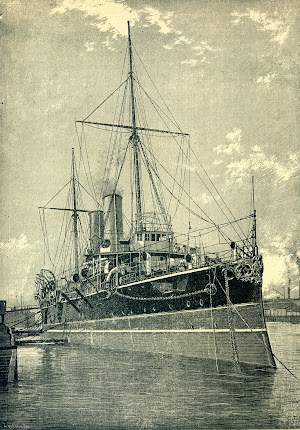 Vista de proa del HMS GIBRALTAR. Grabado de la REVISTA DE NAVEGACIÓN Y COMERCIO. AÑO 1893.jpg
