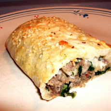 Pizza Crust Stuffed Spinach and Sausage Roll