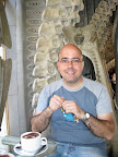 My brother having a coffee at the Giger museum bar