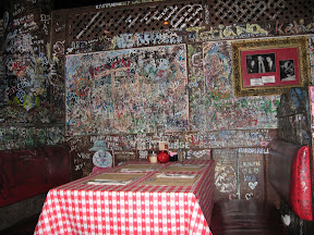 inside the restaurant. writing on the wall