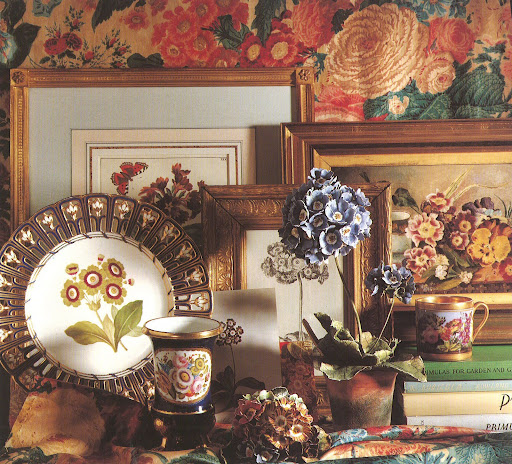 A garden sprouts inside of Moss' home, composed of: auriculas, primulas, polyanthus, and primroses.
