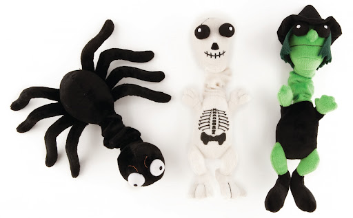 Halloween flying scream toys include a spider, skeleton, and witch.