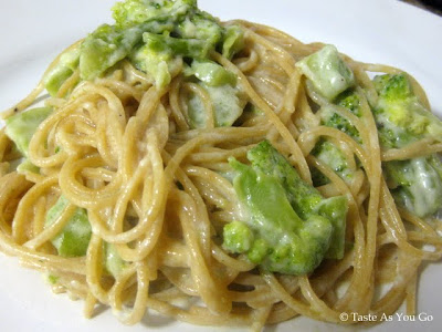 Whole Wheat Spaghetti with Light Alfredo Sauce and Broccoli - Photo by Taste As You Go