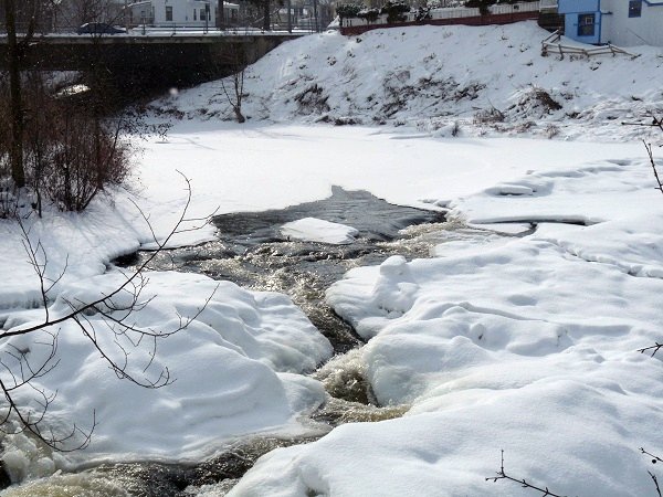 frozen waterfalls on the Grasse River