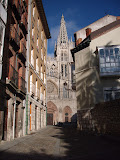The Cathedral of Burgos can be seen at the end of this street.