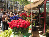 Roses are being sold for Sant Jordi in Las Ramblas in Barcelona.