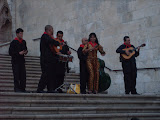 A band performs on the street during the festivals of Burgos.