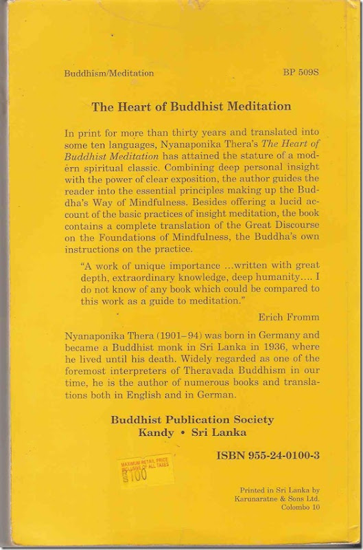 Heart of Buddhist meditation Back Cover