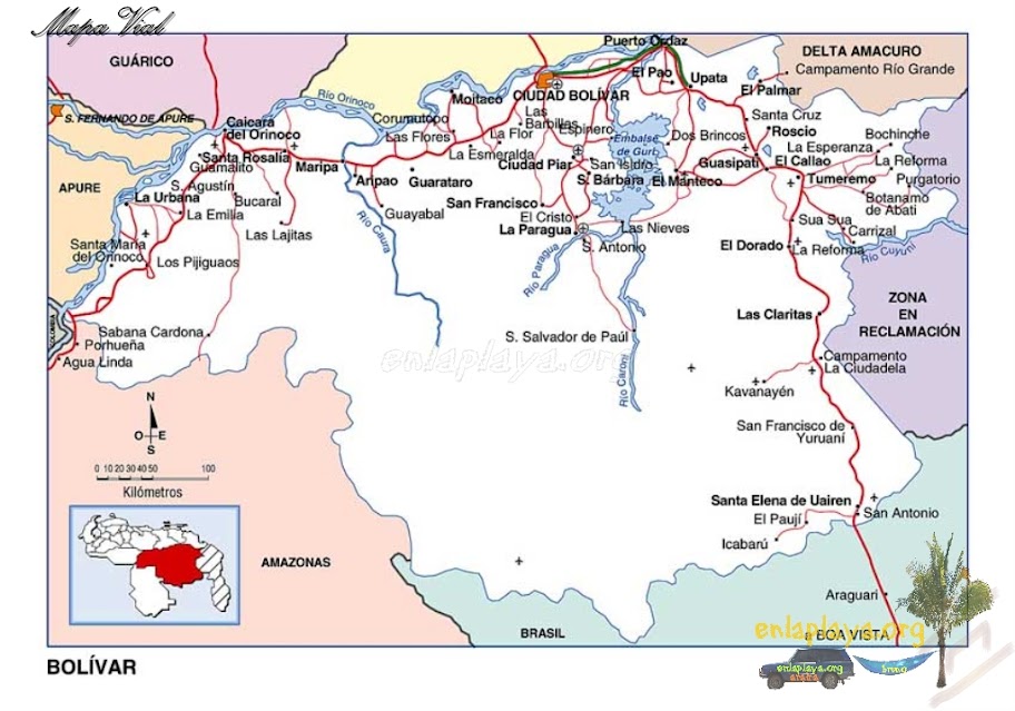 Mapa vial del Estado Bolívar