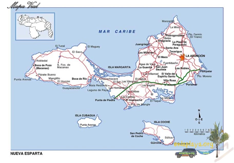 Mapa vial del Estado Nueva Esparta