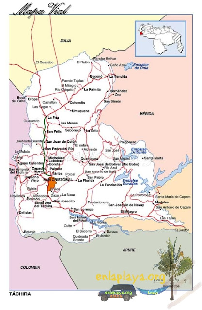 Mapa vial del Estado Tachira