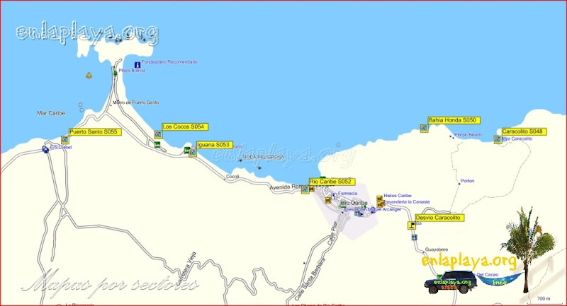 Mapa Río Caribe - Playas desde Puerto Santo hasta Caracolito