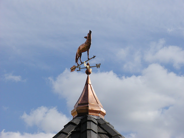 custom copper finial with coyote weathervane. Custom built by The Metal Shoppe, The Copper Specialists!