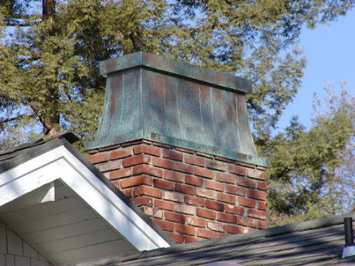 custom copper chimney top, french curve with verde green patina. Location: Kingsburg, CA. Custom built by The Metal Shoppe,
                                             The Copper Specialists!