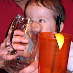 Kaden pretending to drink beer