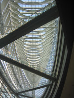 Looking up at the roof of the Tokyo International Forum's Glass Hall