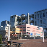 The Aqua City shopping center at Odaiba, with the Fuji TV building behind it