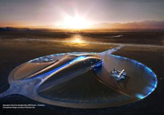 An artist's concept shows a view of the new spaceport under construction in New Mexico. The pricey port will help space tourism efforts commence in earnest.  (Source: URS/Foster + Partners)