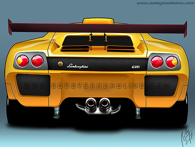 rear view digital drawing of Lamborghini Diablo GTR in vexel art
