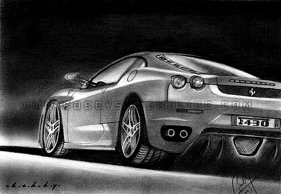 Ferrari F430 pencil portrait drawn in pencils