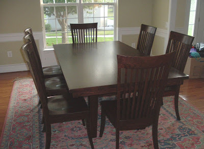 80 x 42 Lancaster Dining Table & Lancaster Chairs, Cherry Hardwood, Antique Finish