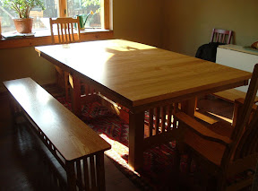 80 x 46 Mission Dining Table & Mission Chairs & Mission Benches, Oak Hardwood, Honey Finish